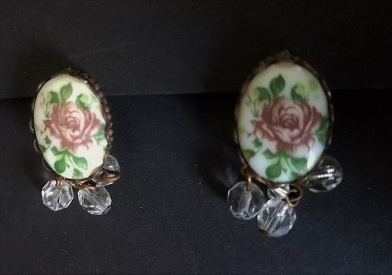 1950s Brass and Ceramic Earrings