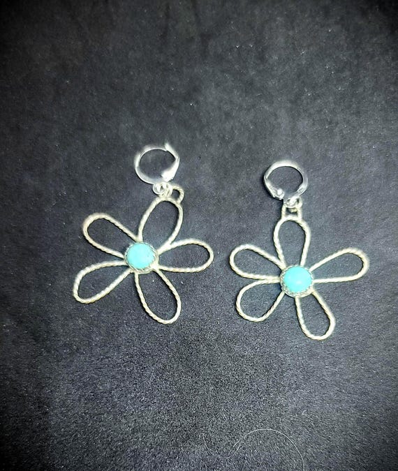 Sterling and Turquoise Daisy Earrings with 7 mm Gemstone Center