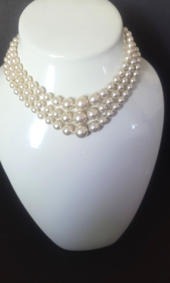 Vintage Pearl Strand Necklace, 3-Strand Set, Adjustable 2.5 Inch Hook