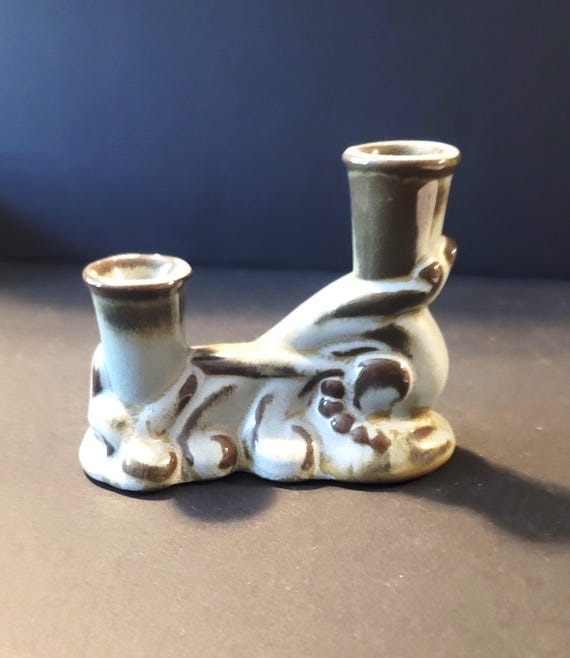 Frankhoma Prairie Green Double Candlestick Pottery