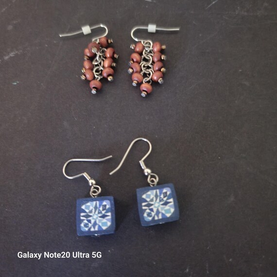 Wood bead and Polymer Clay Earrings