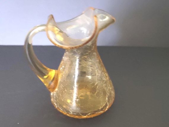Amber Crackle Glass Handblown Creamer Pitcher
