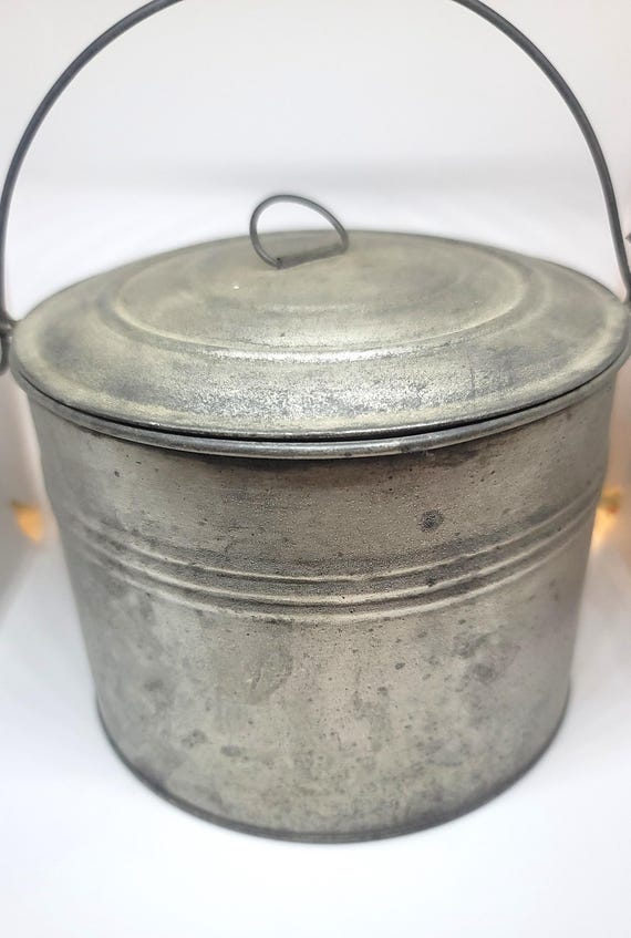 Antique Lunch Pail, 1910 Aluminum Storage Container with Wire Handle