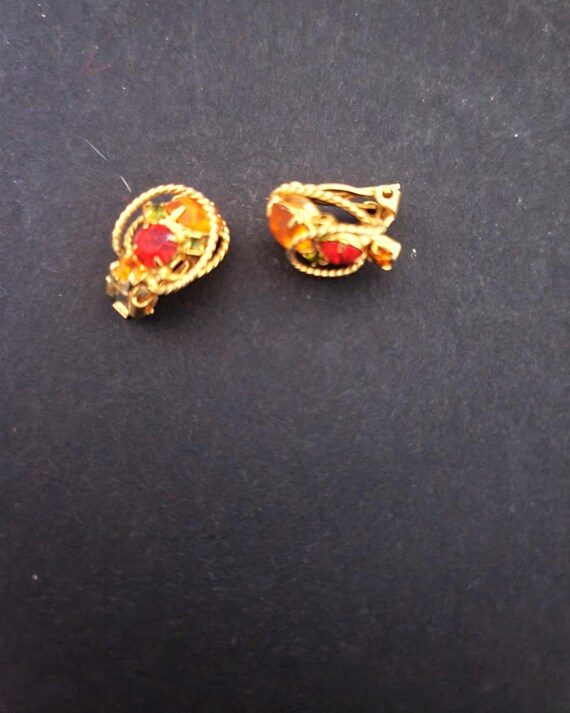 Amber Crystal Gold Tone Clip on Earrings