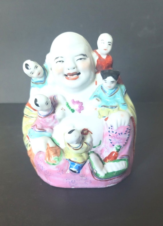 Porcelain Laughing Fertility Buddha with Children Circa 1905