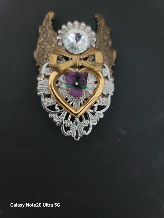Pansy and Angel Wings Brooch