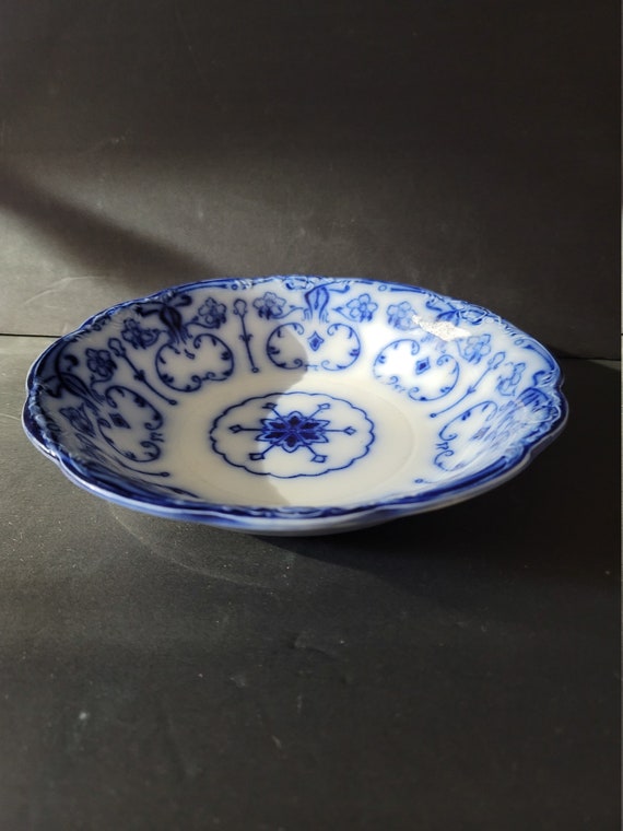 Conway Wharf Pottery Flow Blue Soup Bowls