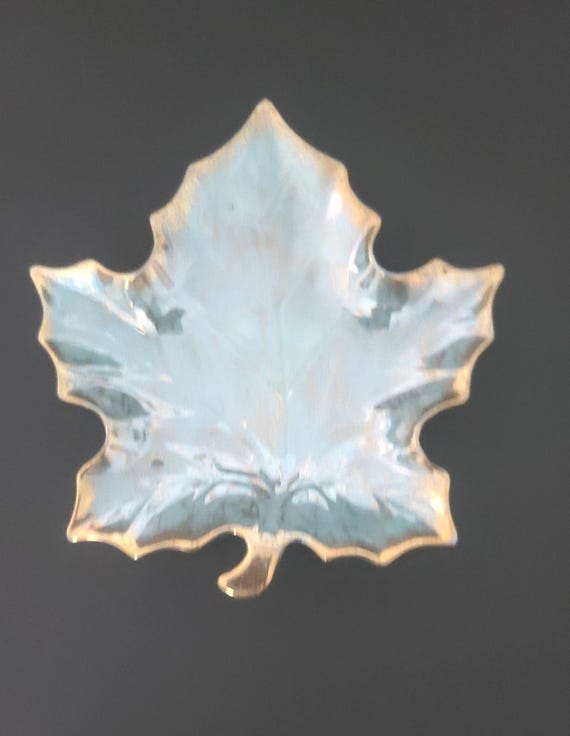 Maple Leaf Dish in Turquoise and Gold Lusterware