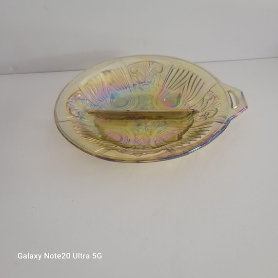 Carnival Glass Yellow Split Serving Bowl