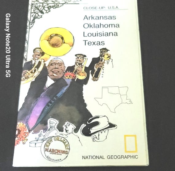 1974 Nat Geographic Arkansas, OK, LA and TX Map