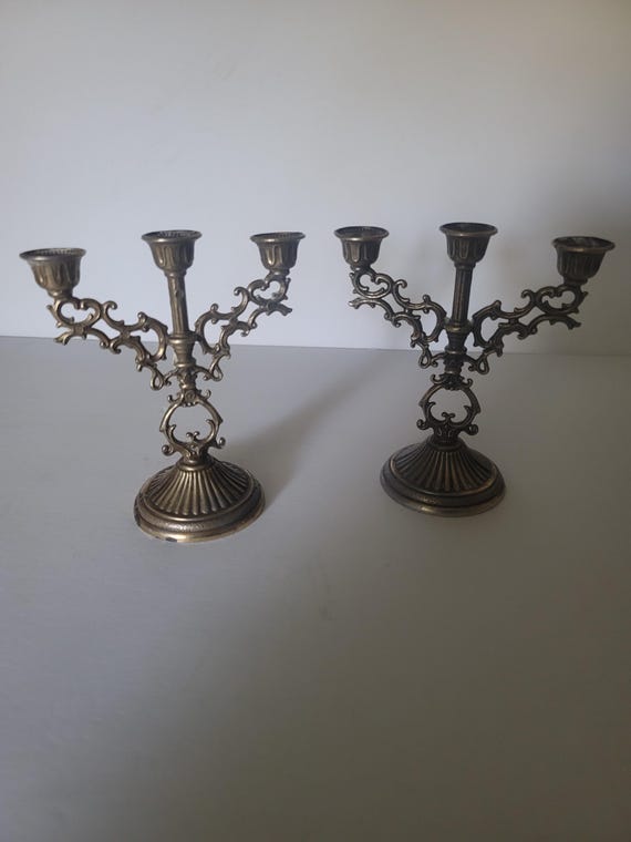 Brass Vintage Triple Candlesticks