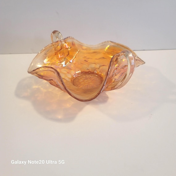 Carnival Glass Ruffled Edge Candy Dish Gold Luster
