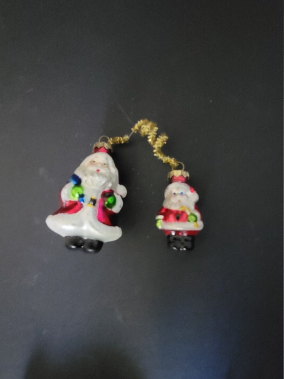 Pair of Glass Santa Ornaments