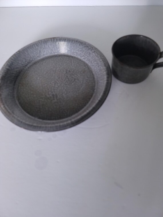Enamelware Plate and Cup 1920s