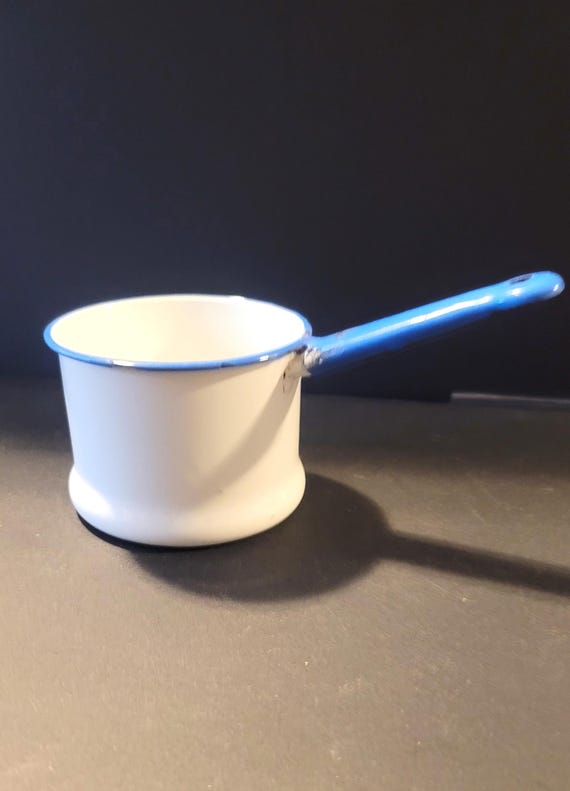 Small Cornflower Blue and White Enamelware Saucepan