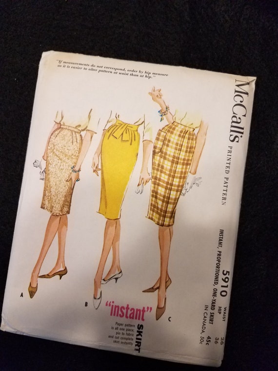 McCalls 5910 Pattern Skirts Misses