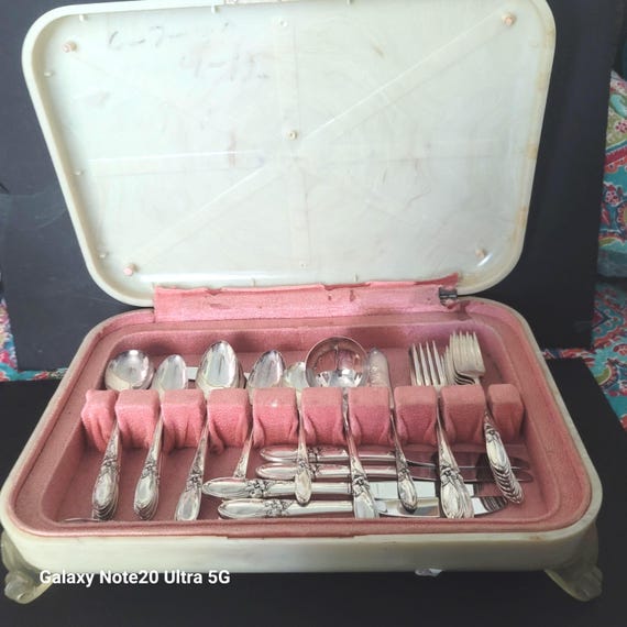 Community Silverplate White Orchid with Bakelite case