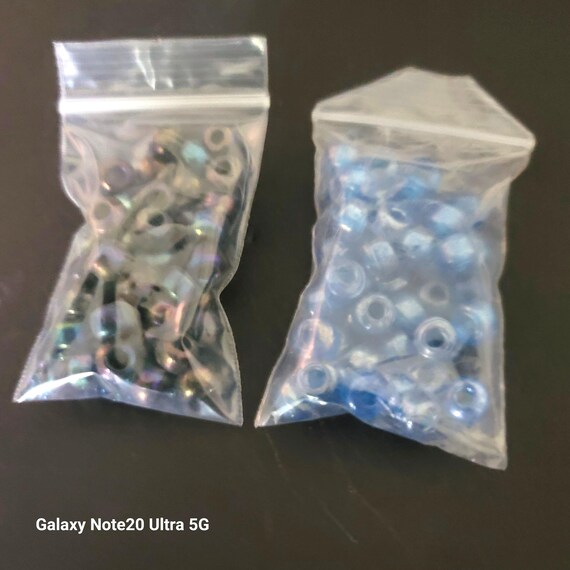 2 Small Bags of Blue & Peacock Pony Beads