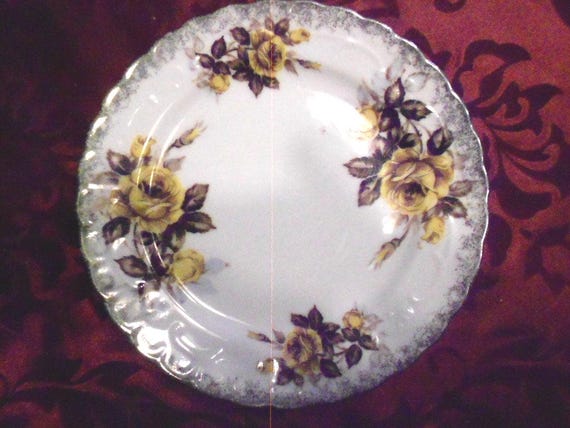 Ironstone White Yellow and Brown Roses Plate