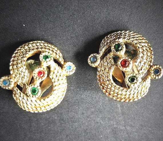 50s Sara Coventry Clip On Bejeweled Earrings