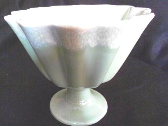 Footed Bowl Apple Green Drip Mid Century