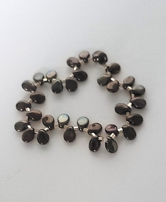 Stretch Bracelet with Iridescent Peacock and Gold Beads