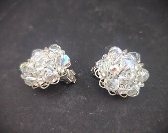 Crystal Bead Vintage Clip on Earrings
