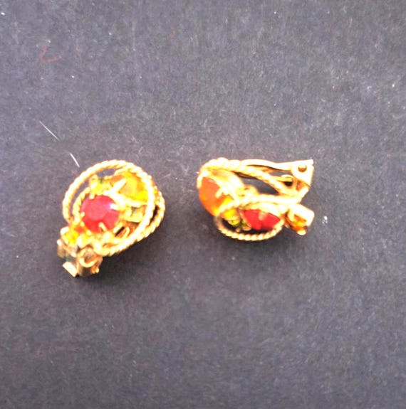 Amber Crystal Gold Tone Clip on Earrings