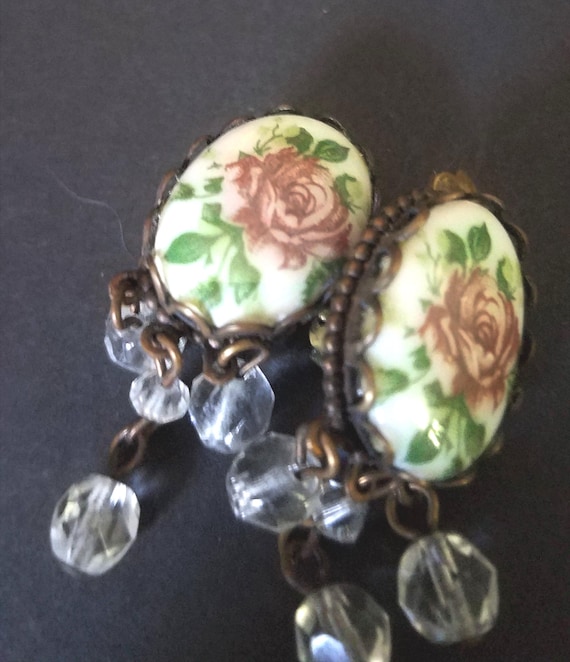 1950s Brass and Ceramic Earrings