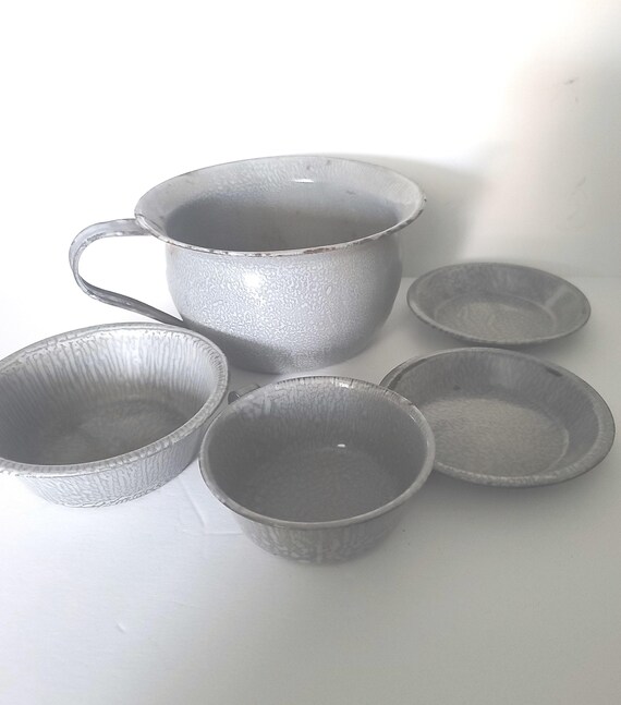 Antique Gray Enamelware Set