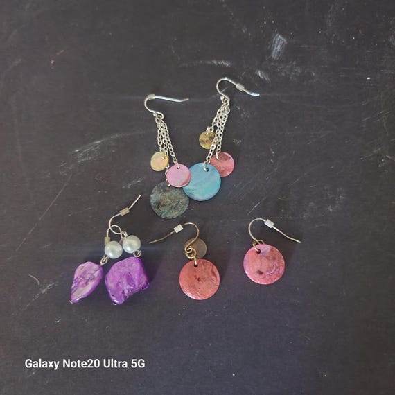 3 Pairs Vintage Mother of Pearl and Capiz Shell Earrings