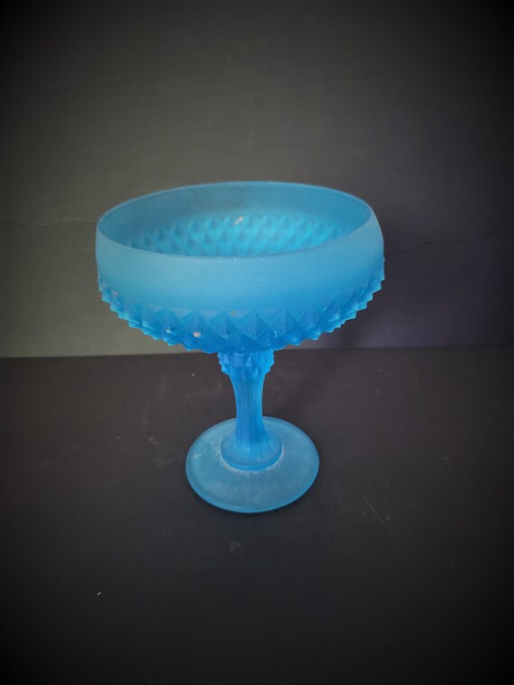 Diamond Point Hobnail Matte Turquoise Compote