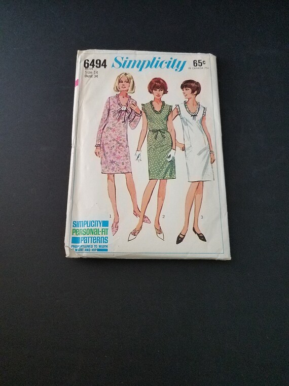 1966 Simplicity Dress Pattern 6494