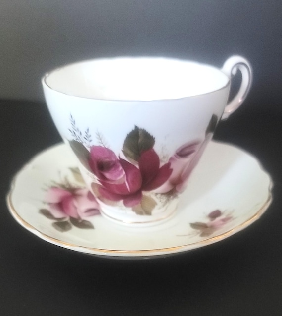 Regency Cup and Saucer Set, 1960s Cabbage Rose Pattern, Olive Green