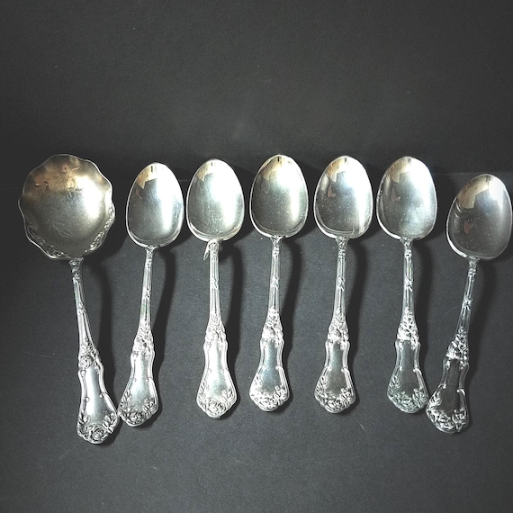Rockford Silverplate Antique Serving/Soup Spoons in "Rosemary"