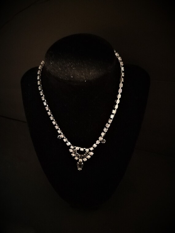 Rhinestone and Black Cup Chain Vintage Necklace