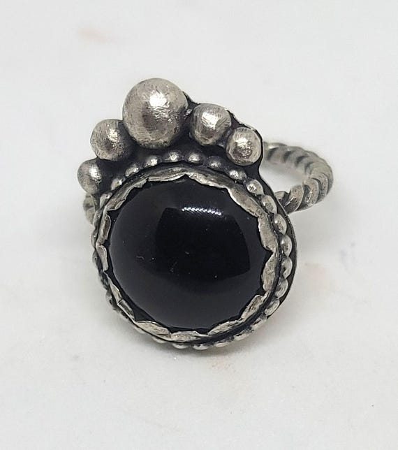 Sterling Silver Ring, 15mm Onyx Stone, 1" by .75" Setting Size 10