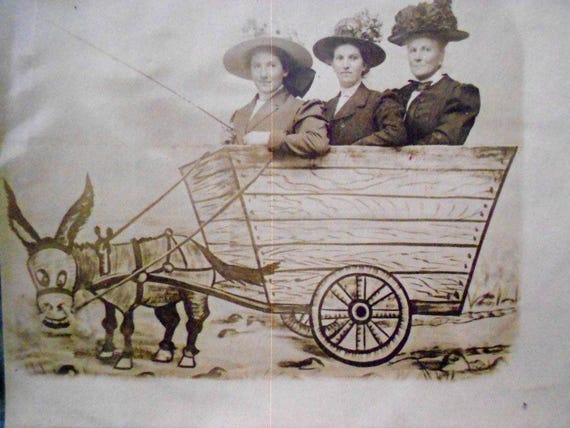 Antique Postcard Women in a Trailer