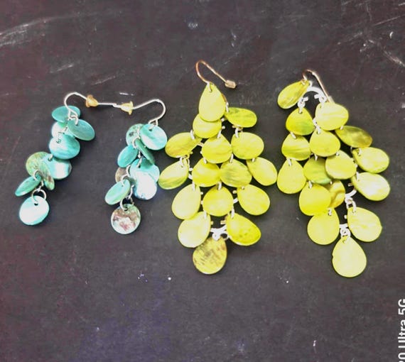 Capiz Shell Dangle Earrings Two Pair