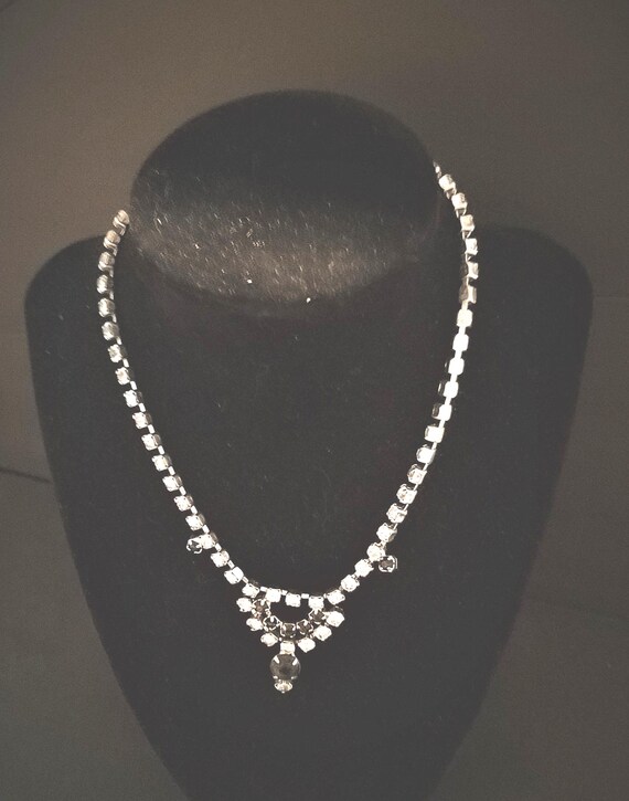 Rhinestone and Black Cup Chain Vintage Necklace