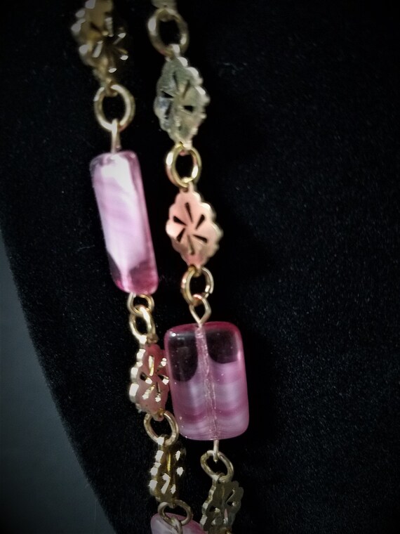 Pink and Gold Vintage Necklace - image 4