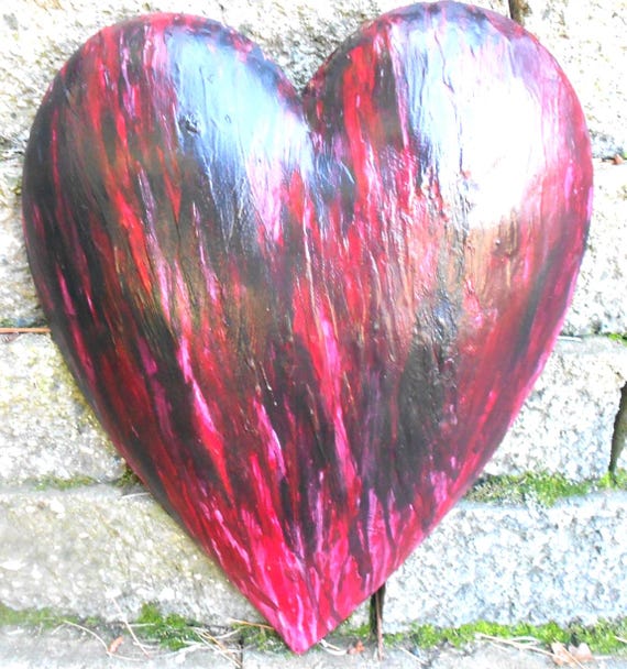 Art Original "My Black Heart" Wood with poetry OOAK