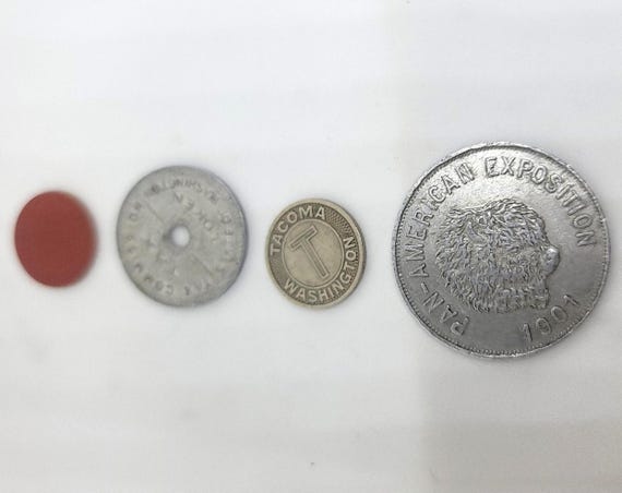 Vintage Tokens: 1944 Red Point, 1935 WA Sales, 1920s Tacoma, 1901 Pan Am