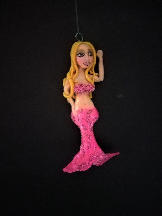 Pink and Blond Mermaid Sculpture