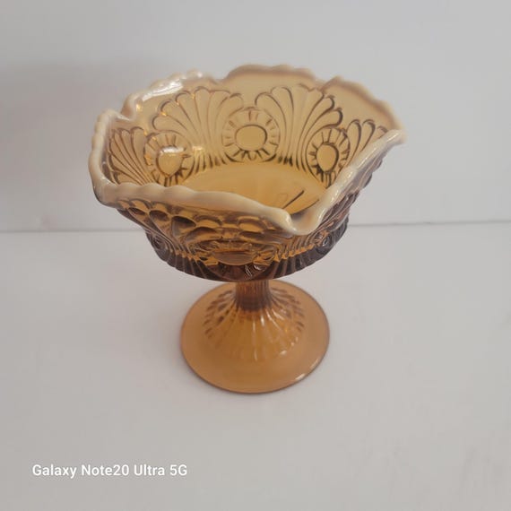 Fenton Topaz and Opalescent Footed Cameo Candy Dish