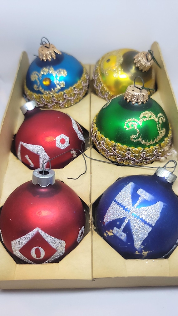 Holly Glass Christmas Ornaments 1970s