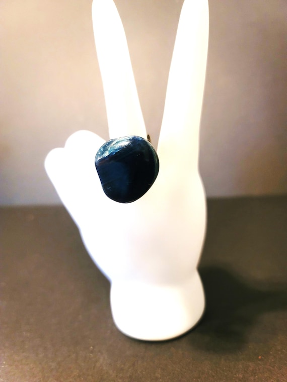 Adjustable Lapis Stone Ring with Brass Filagree Band