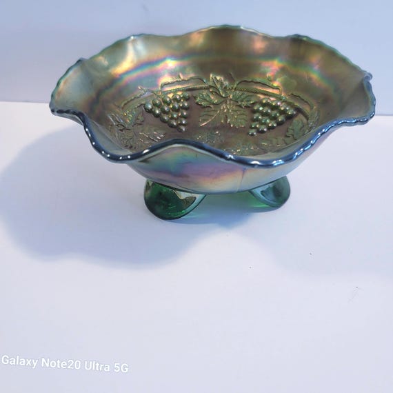 Fenton Peacock Green Footed Bowl