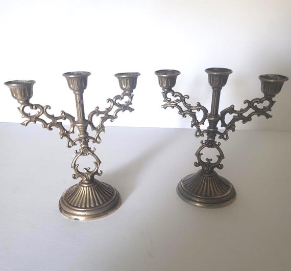 Brass Vintage Triple Candlesticks