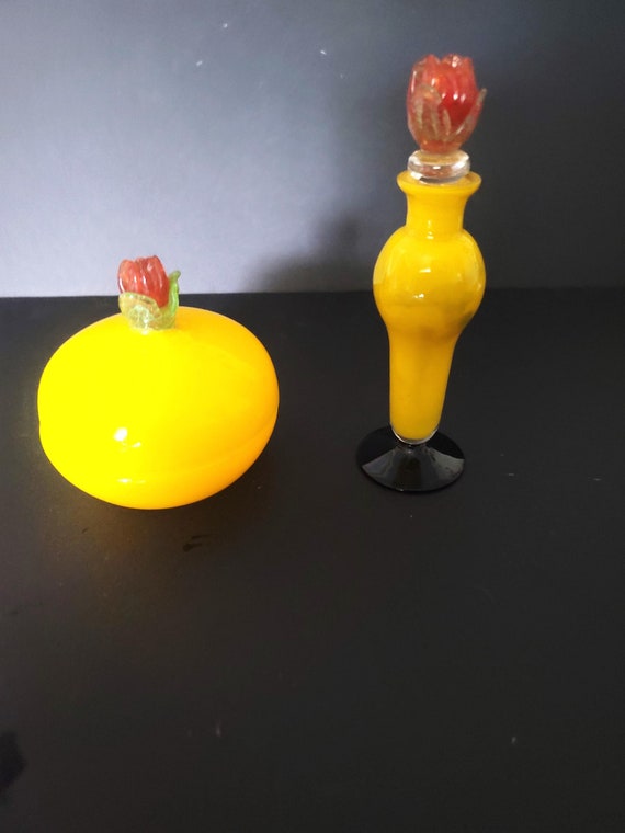 Czech Glass Perfume bottle and Powder Bowl